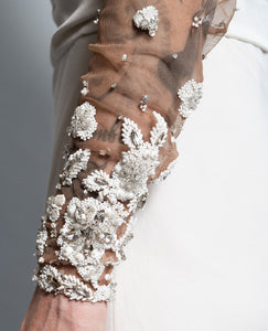Illusion Beaded Bodice Gown with Train