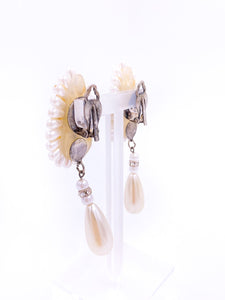 Pearl and Rhinestone Clip-on Drop Earrings