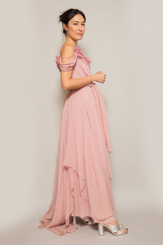 Custom Made Pink Chiffon Gown - The Kit Vintage