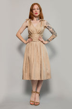Load image into Gallery viewer, 1950&#39;s Khaki Bow Tie Sleeves Dress
