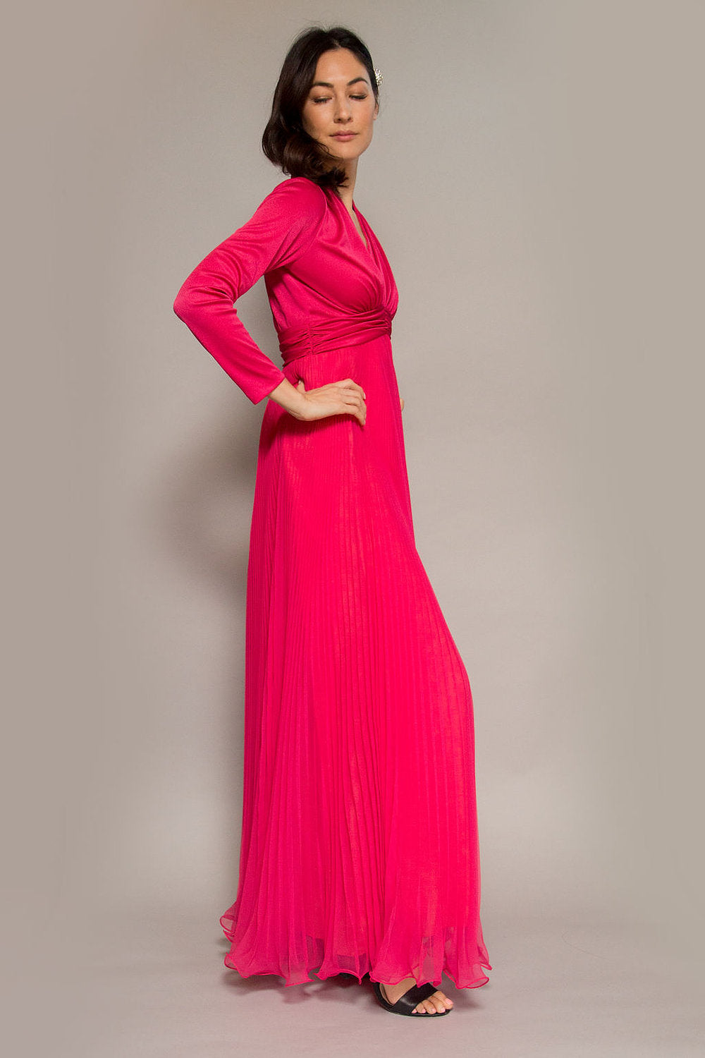 Miss Elliette Fuchsia 1970's Accordian Pleated Gown