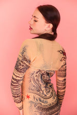Load image into Gallery viewer, Jean Paul Gaultier Soleil Tattoo Print Mesh Dress Set
