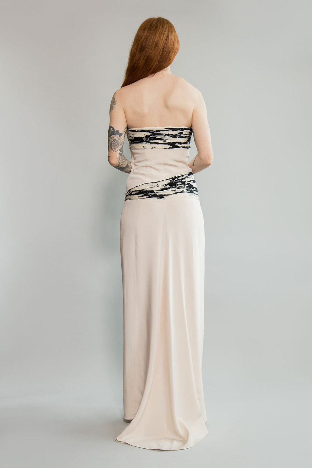 1990's Silk and Chiffon Strapless Gown