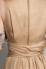Load image into Gallery viewer, 1950&#39;s Khaki Bow Tie Sleeves Dress
