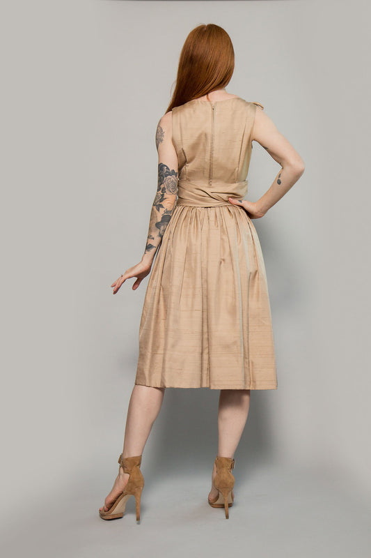 1950's Khaki Bow Tie Sleeves Dress - The Kit Vintage