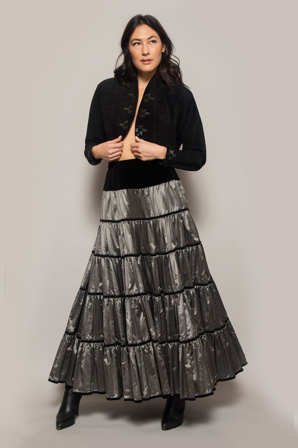 Yves Saint Laurent Silver Taffeta Ruffled Skirt