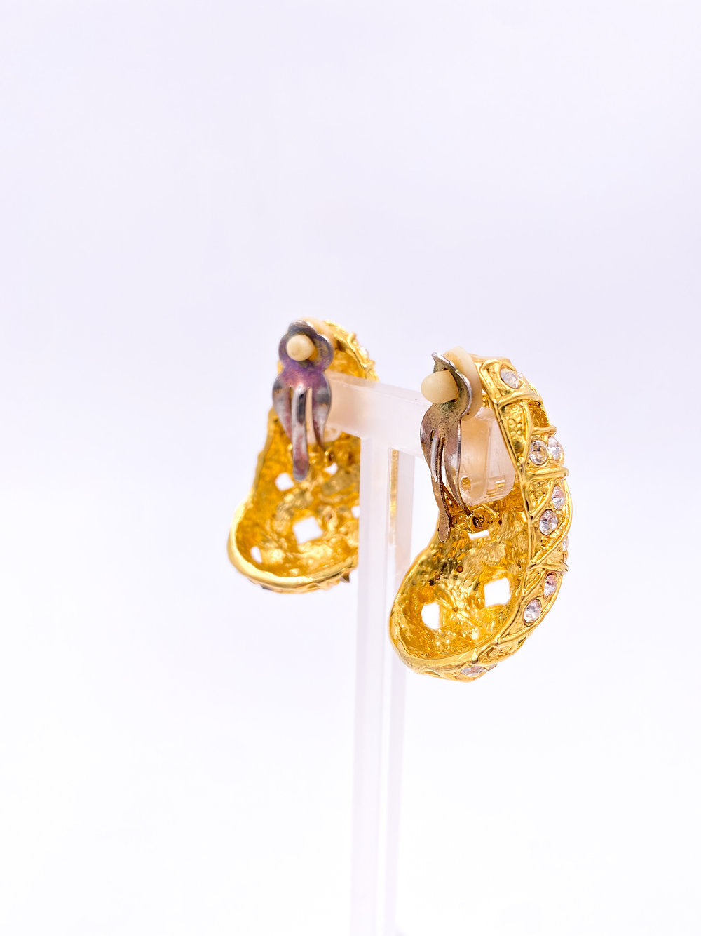Gold Crystal Clip On Earrings