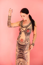 Load image into Gallery viewer, Jean Paul Gaultier Soleil Tattoo Print Mesh Dress Set
