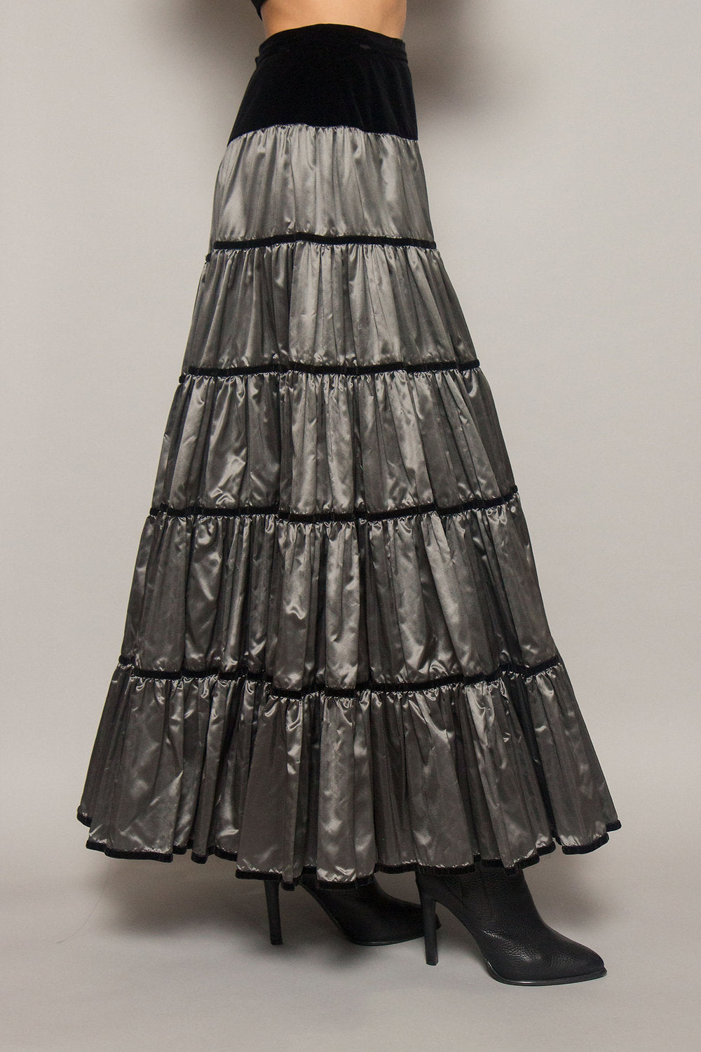 Yves Saint Laurent Silver Taffeta Ruffled Skirt
