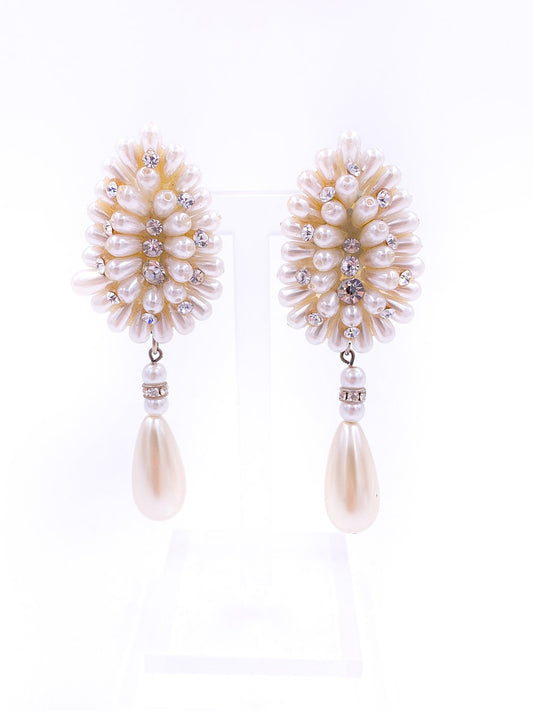 Pearl and Rhinestone Clip-on Drop Earrings