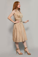 Load image into Gallery viewer, 1950&#39;s Khaki Bow Tie Sleeves Dress
