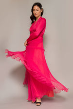 Load image into Gallery viewer, Miss Elliette Fuchsia 1970&#39;s Accordian Pleated Gown
