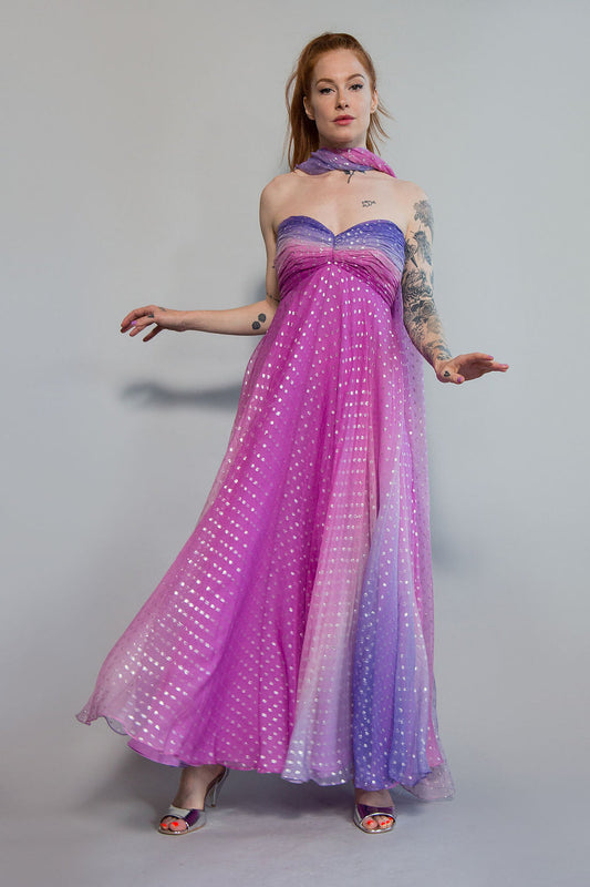 Strapless Ombre Metallic Gown