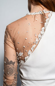 Illusion Beaded Bodice Gown with Train