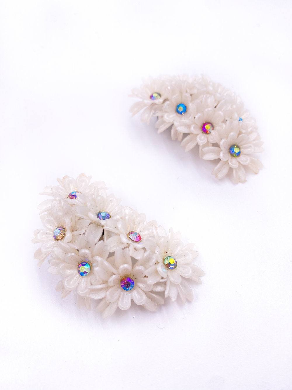 White Floral Climber Earrings - Clip On
