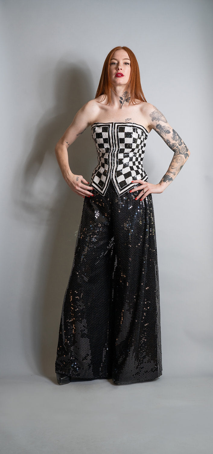Ann Lawrence Sequin Checked Bustier and Sequin Pants
