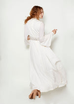 Load image into Gallery viewer, Geoffrey Beene White Bishop Sleeve Rhinestone Gown
