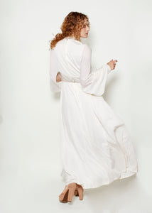 Geoffrey Beene White Bishop Sleeve Rhinestone Gown
