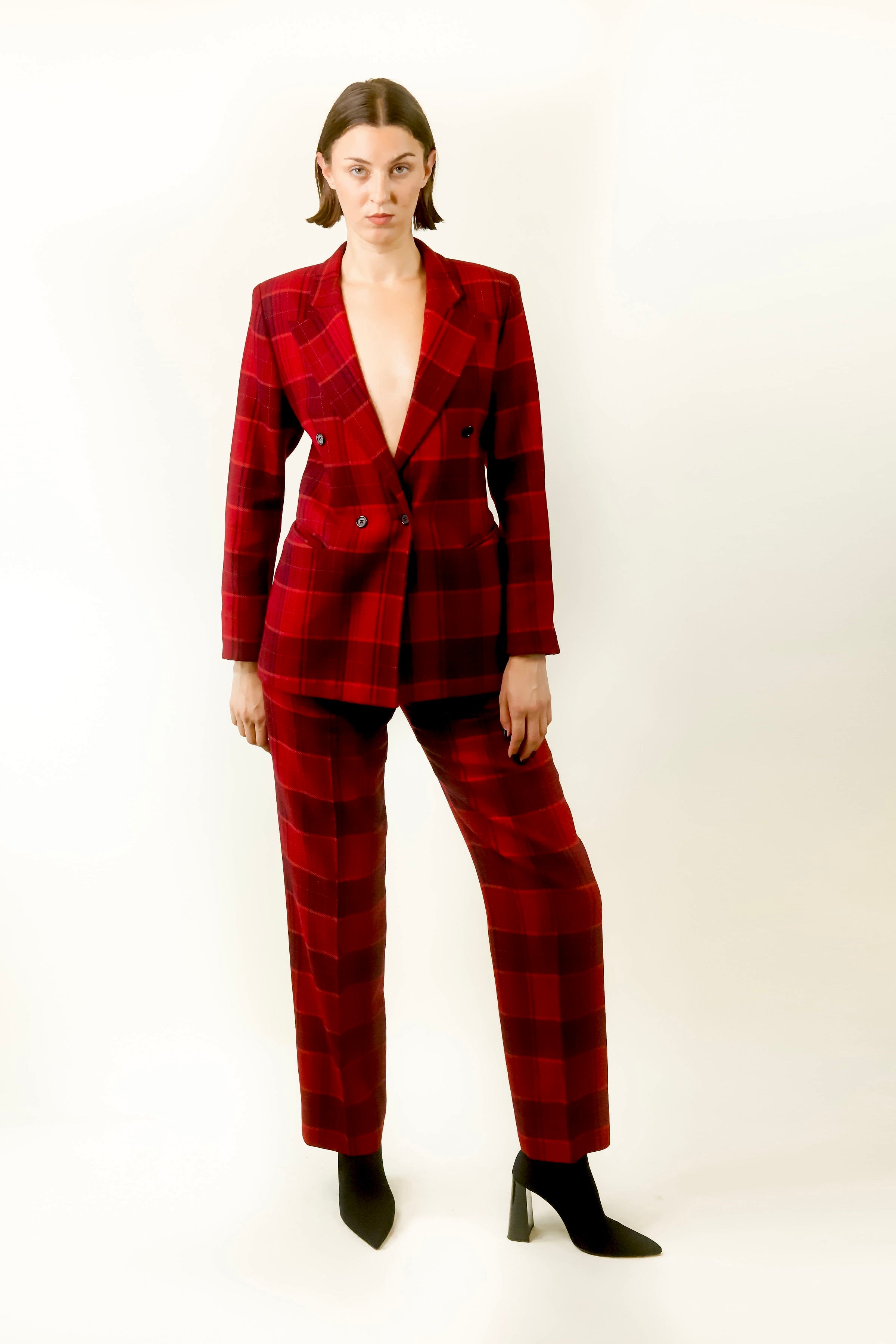 Salvatore Ferragamo 3-Piece Red Plaid Suit