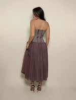 Load image into Gallery viewer, 90s Strapless Checked Chiffon Dress
