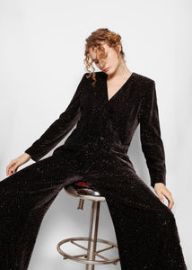 Carmen Marc Valvo Black Bugle Beaded Suit
