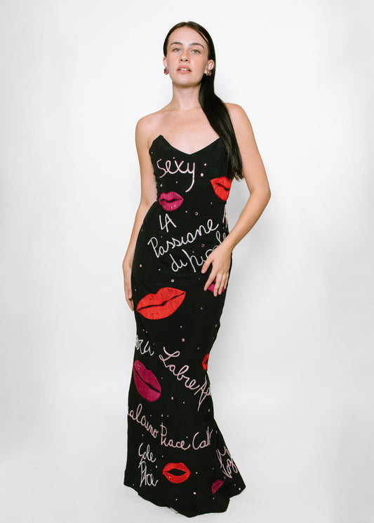 Nicole Miller Strapless Lips Dress - The Kit Vintage