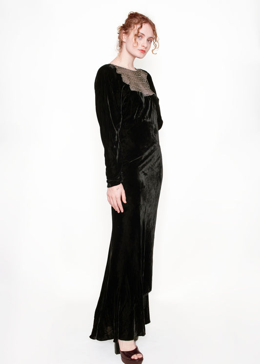 1930's Velvet & Rhinestone Gown - The Kit Vintage
