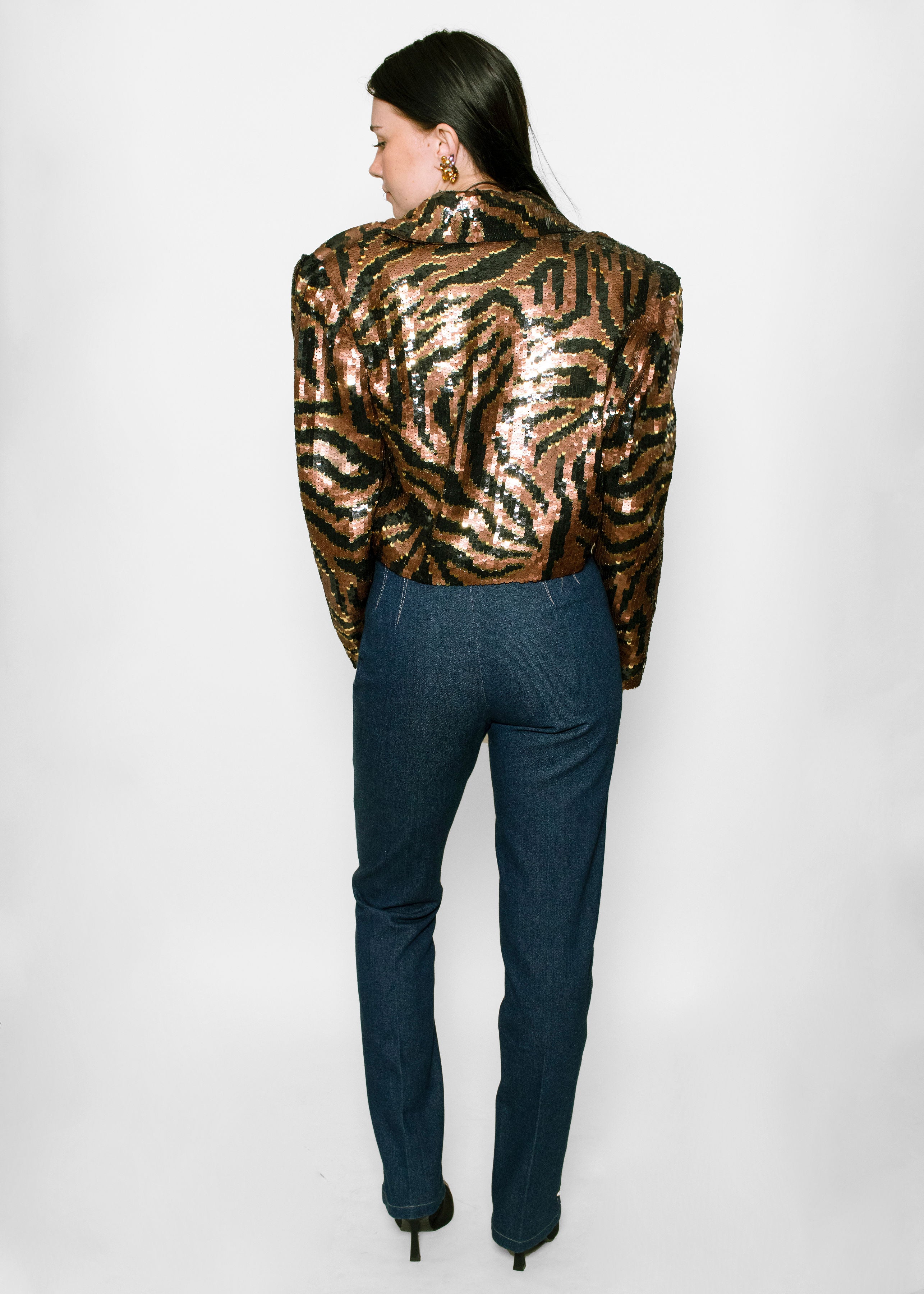 Sequin Zebra Print Cropped Jacket