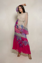 Load image into Gallery viewer, Hanae Mori silk chiffon Dress with Floral Hem
