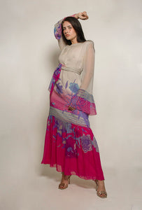 Hanae Mori silk chiffon Dress with Floral Hem