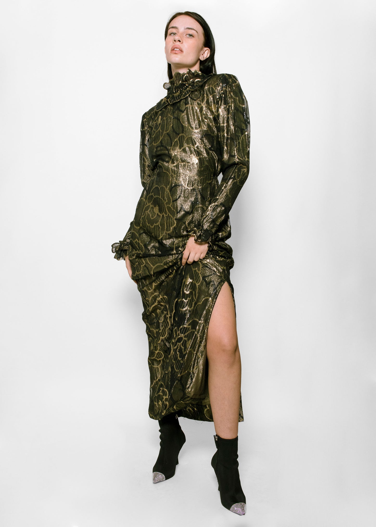 Pauline Trigere Black/Gold Metallic Dress