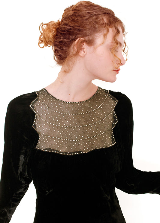 1930's Velvet & Rhinestone Gown - The Kit Vintage