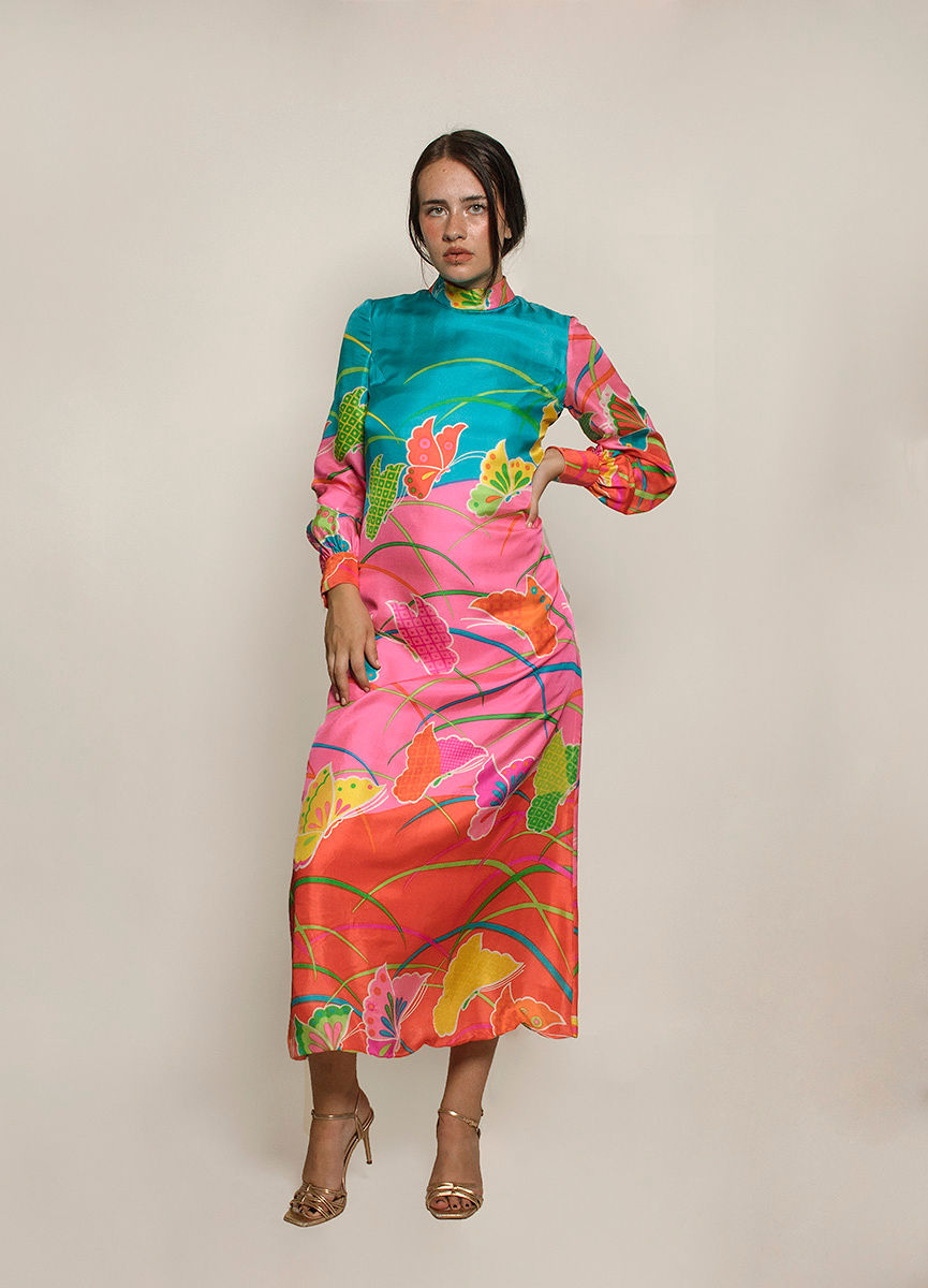Hanae Mori Silk Butterfly Print Shift Dress