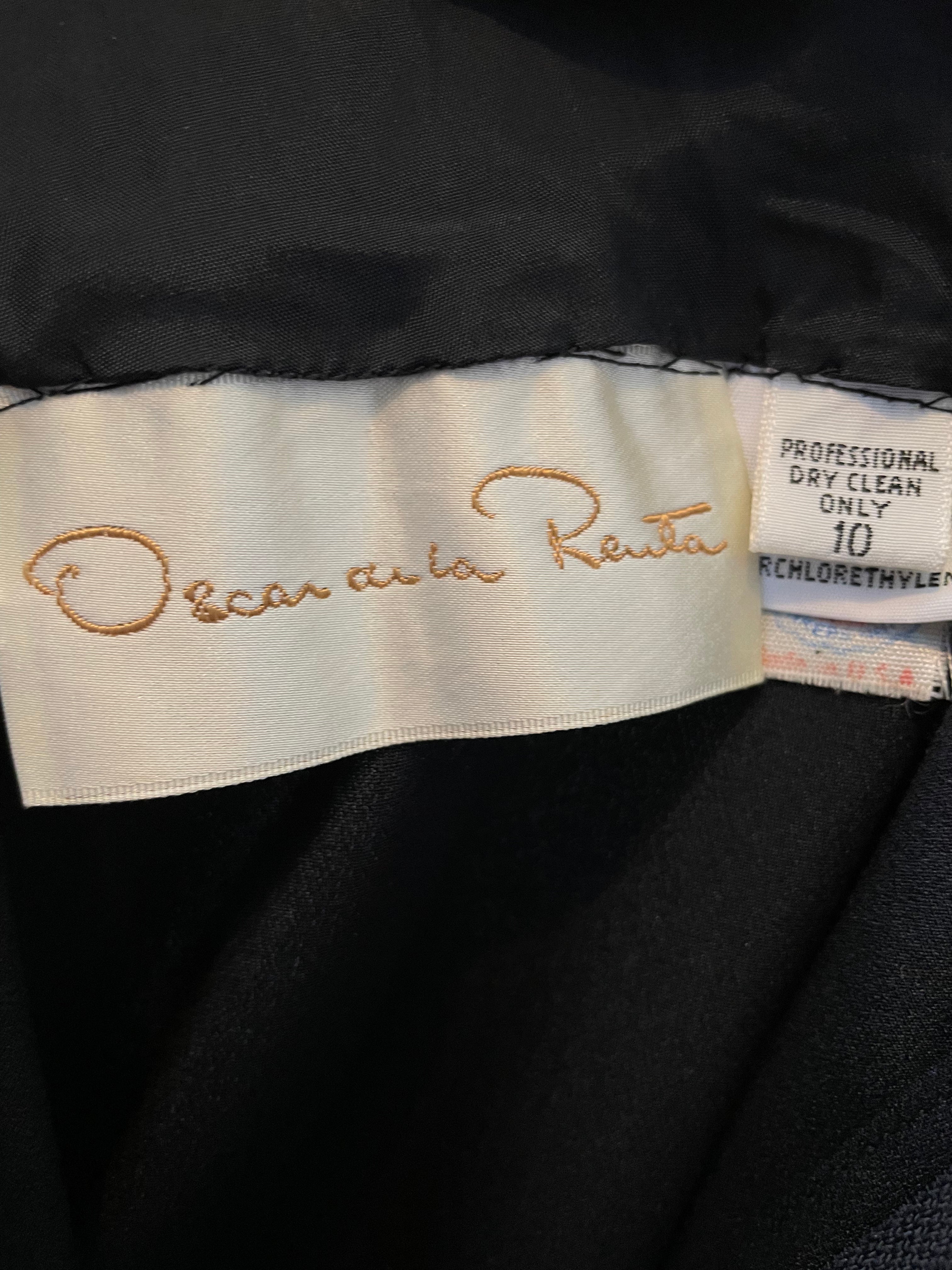 Oscar De La Renta Black Silk & Velvet Silver Bust Gown