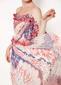 Zandra Rhodes, 1977,  Hand Painted Off the Shoulder Dress