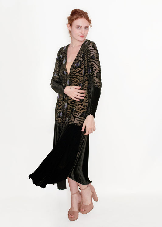 1920's Plunging Velvet Dress - The Kit Vintage