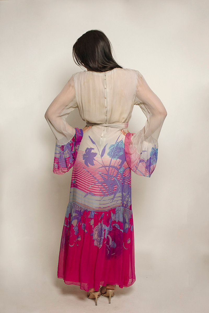 Hanae Mori silk chiffon Dress with Floral Hem