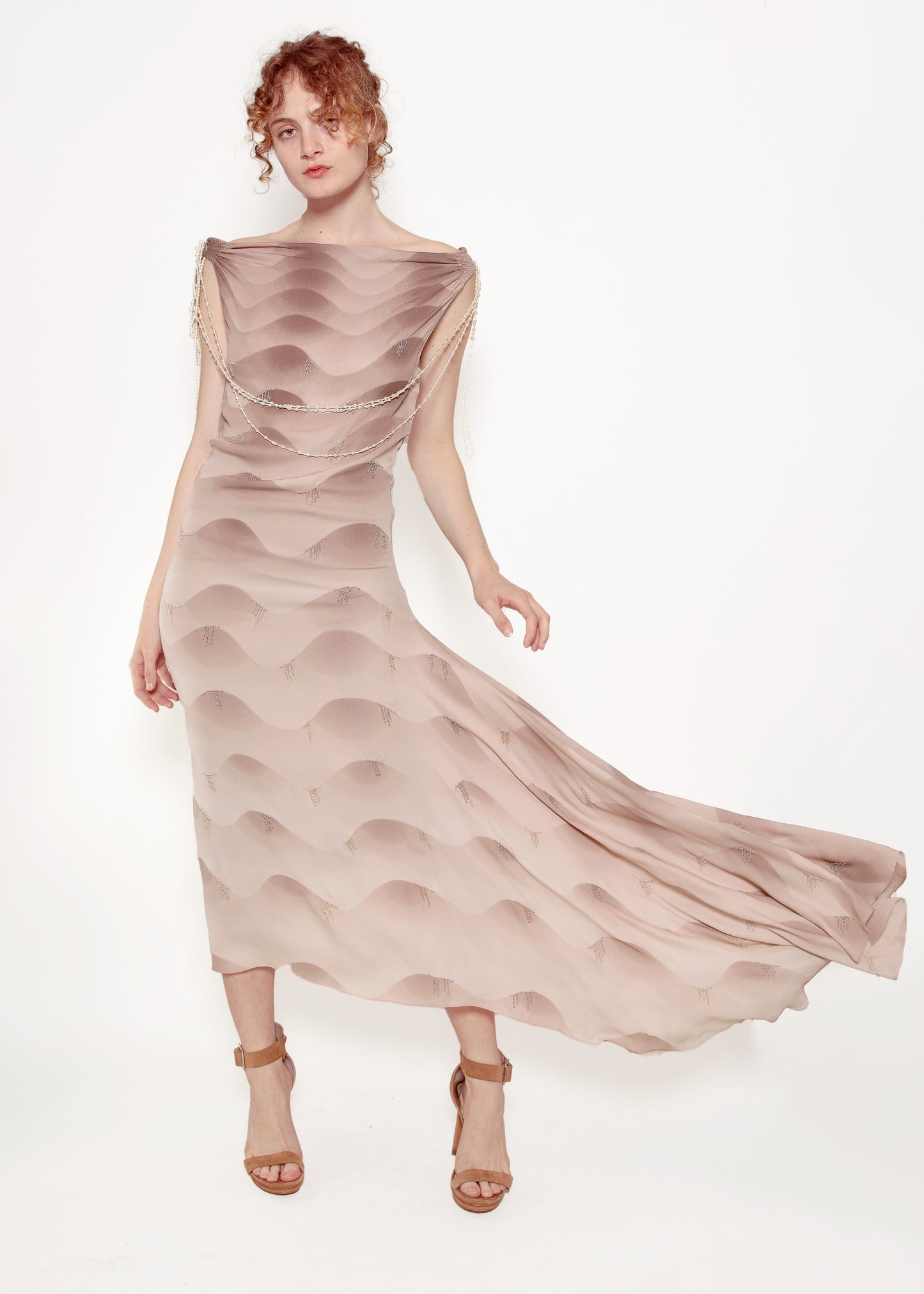 Chloe F/W 2001 Silk Dress with Pearl Ornamented Shoulder Detail