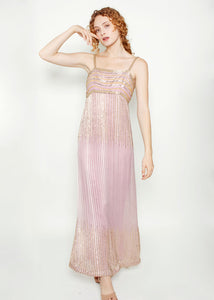 Lavender Silk Beaded Gown with Capelet