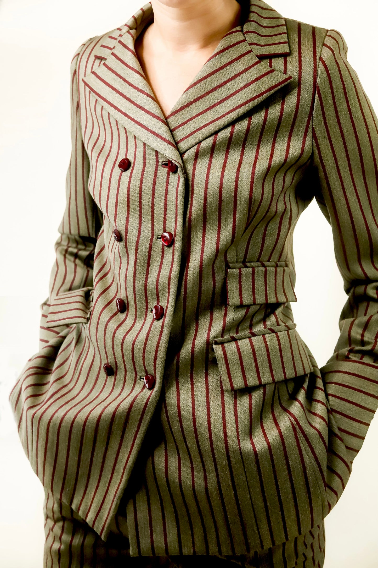 David Hayes Red Striped Suit