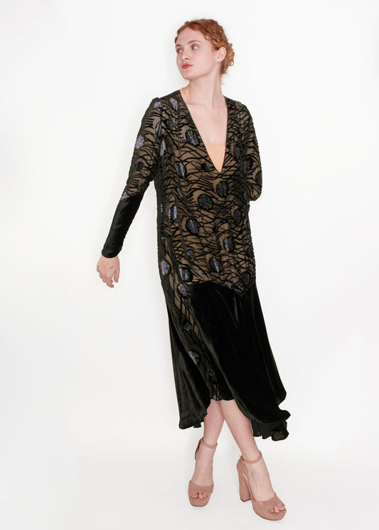 1920's Plunging Velvet Dress - The Kit Vintage