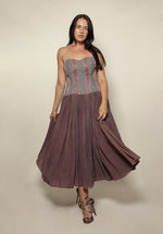 Load image into Gallery viewer, 90s Strapless Checked Chiffon Dress
