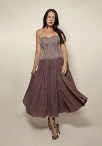 90s Strapless Checked Chiffon Dress
