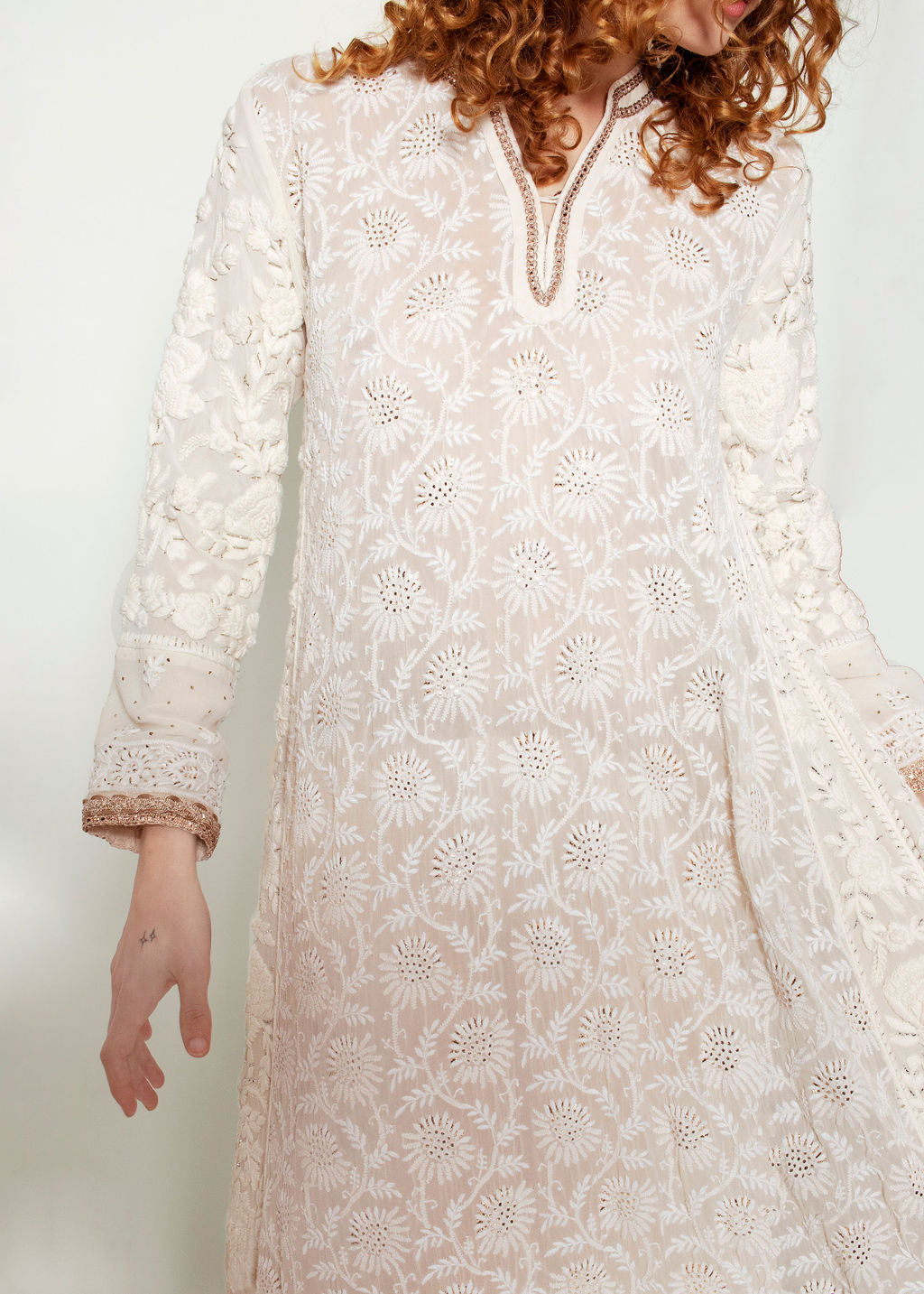 White Vintage Embroidered Caftan