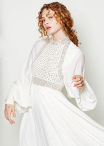 Load image into Gallery viewer, Geoffrey Beene White Bishop Sleeve Rhinestone Gown
