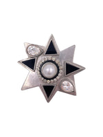 Load image into Gallery viewer, Silver Star Brooch W/ Black Enamel &amp; Pearl
