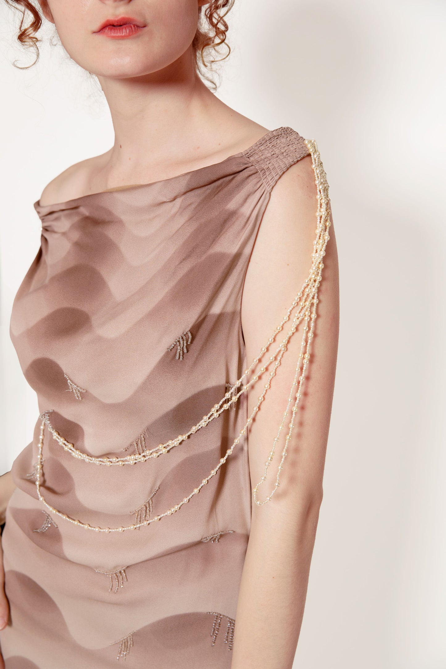 Chloe F/W 2001 Silk Dress with Pearl Ornamented Shoulder Detail