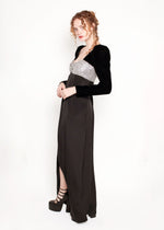 Load image into Gallery viewer, Oscar De La Renta Black Silk &amp; Velvet Silver Bust Gown
