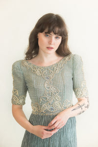 Mary McFadden Metallic Thread Beaded Dress