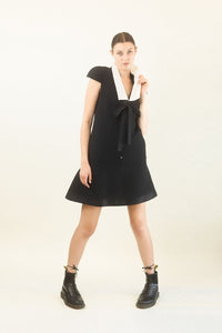 Spring 2012 Chanel Black White Collar Sating Bow Dress
